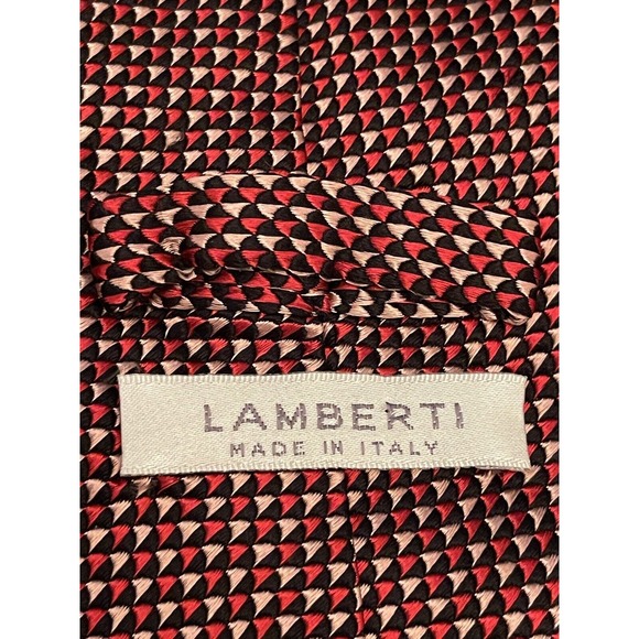 Lamberti Red Pink 100% Silk Men’s Neck Tie Made In Italy - Picture 8 of 9
